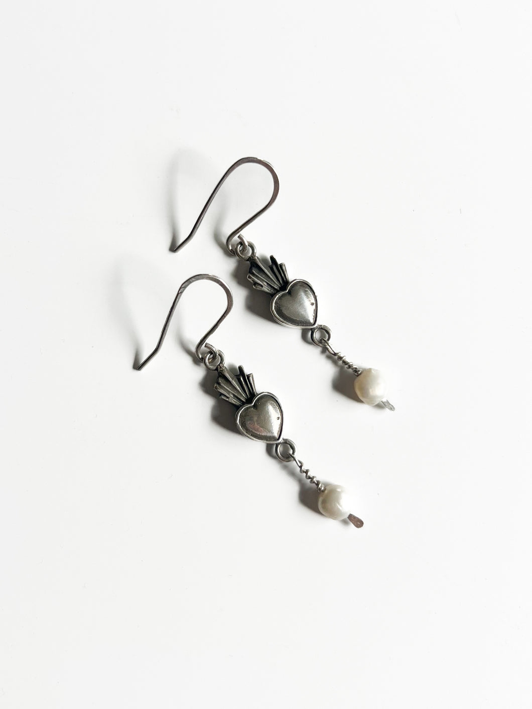 Sacred Heart Earrings w Pearls - SS