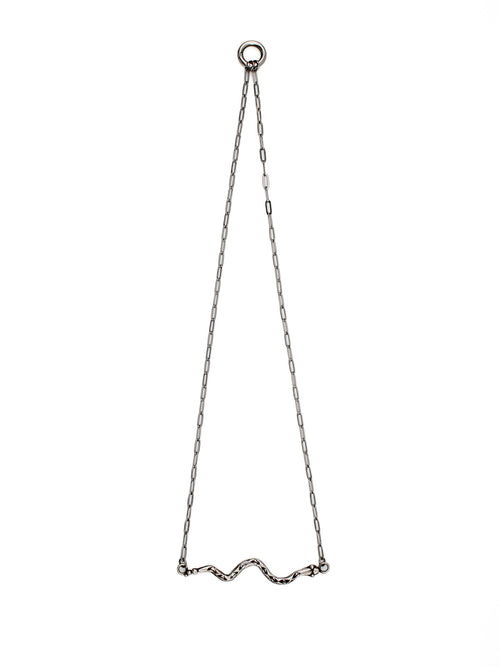 Silver snake necklace on a white background