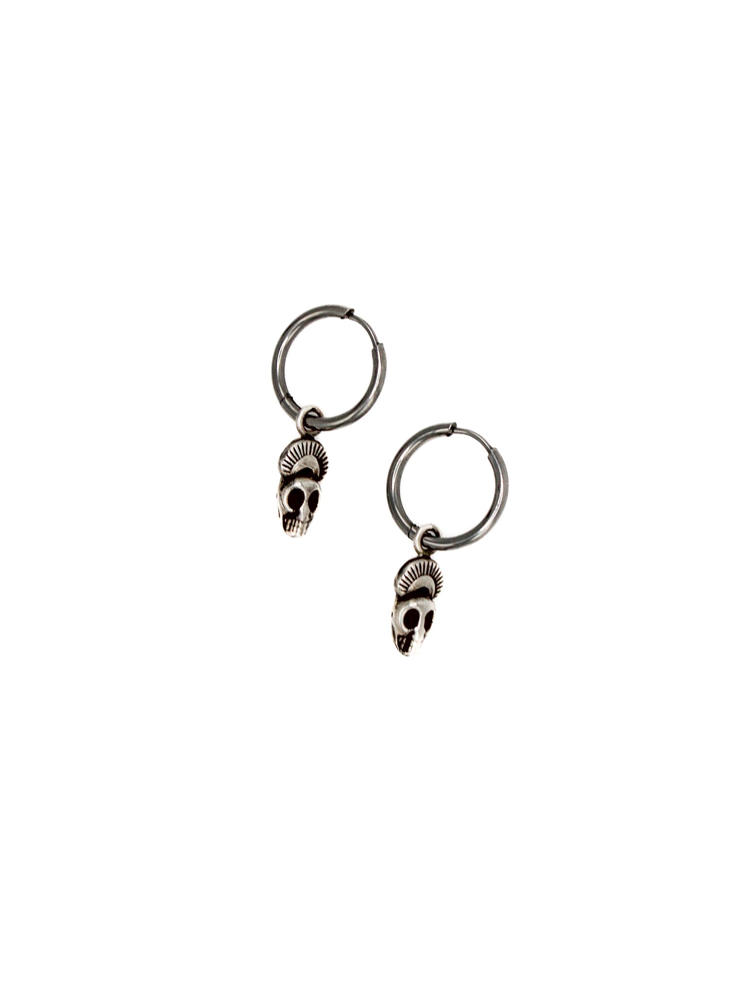 Pair of skull-themed earrings on a white background