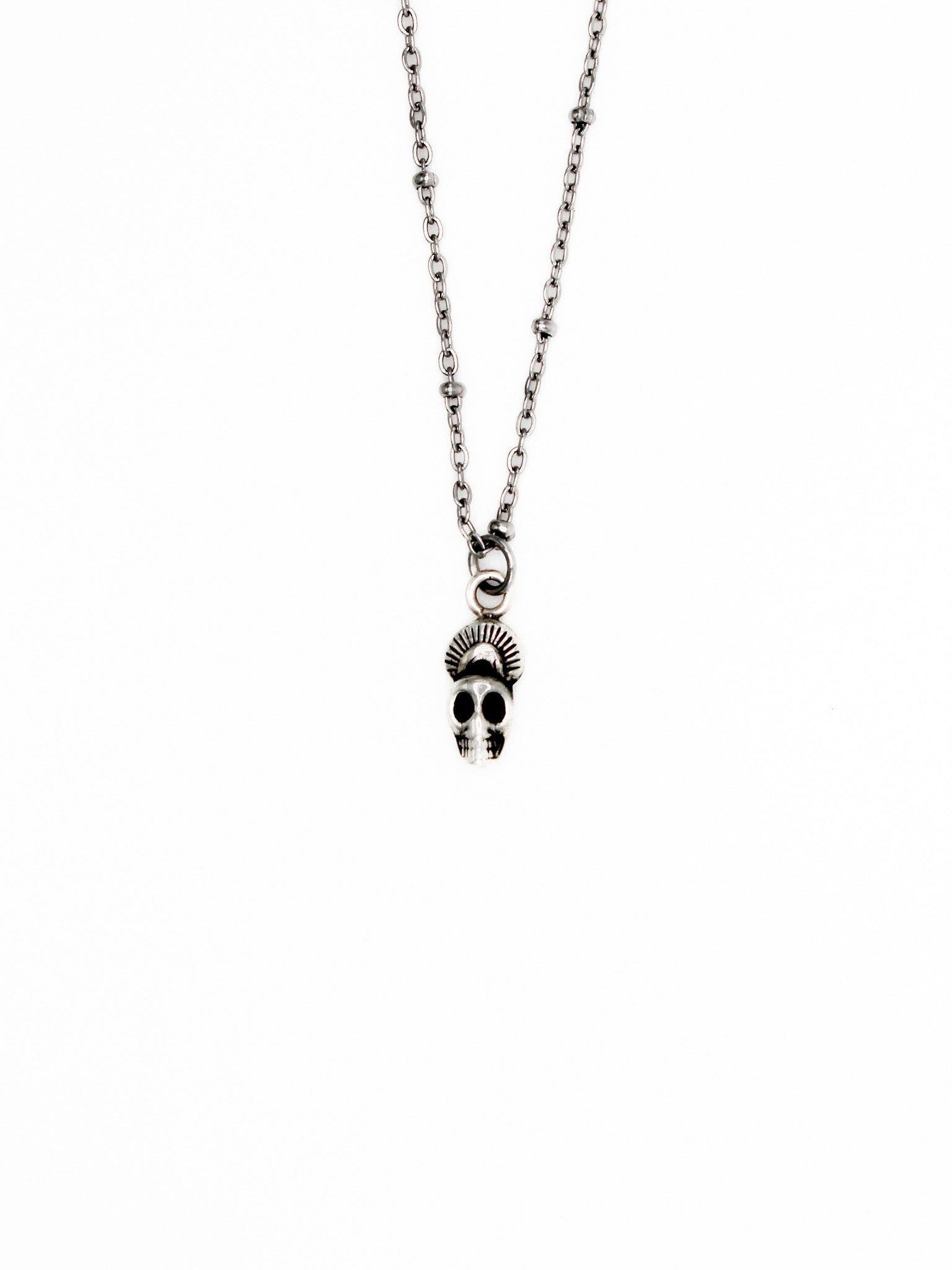 Skull pendant necklace on a white background