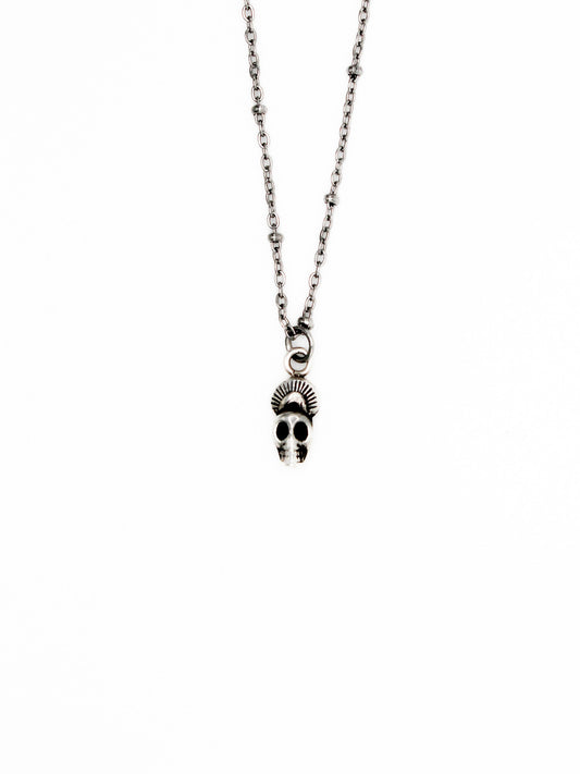 Skull pendant necklace on a white background