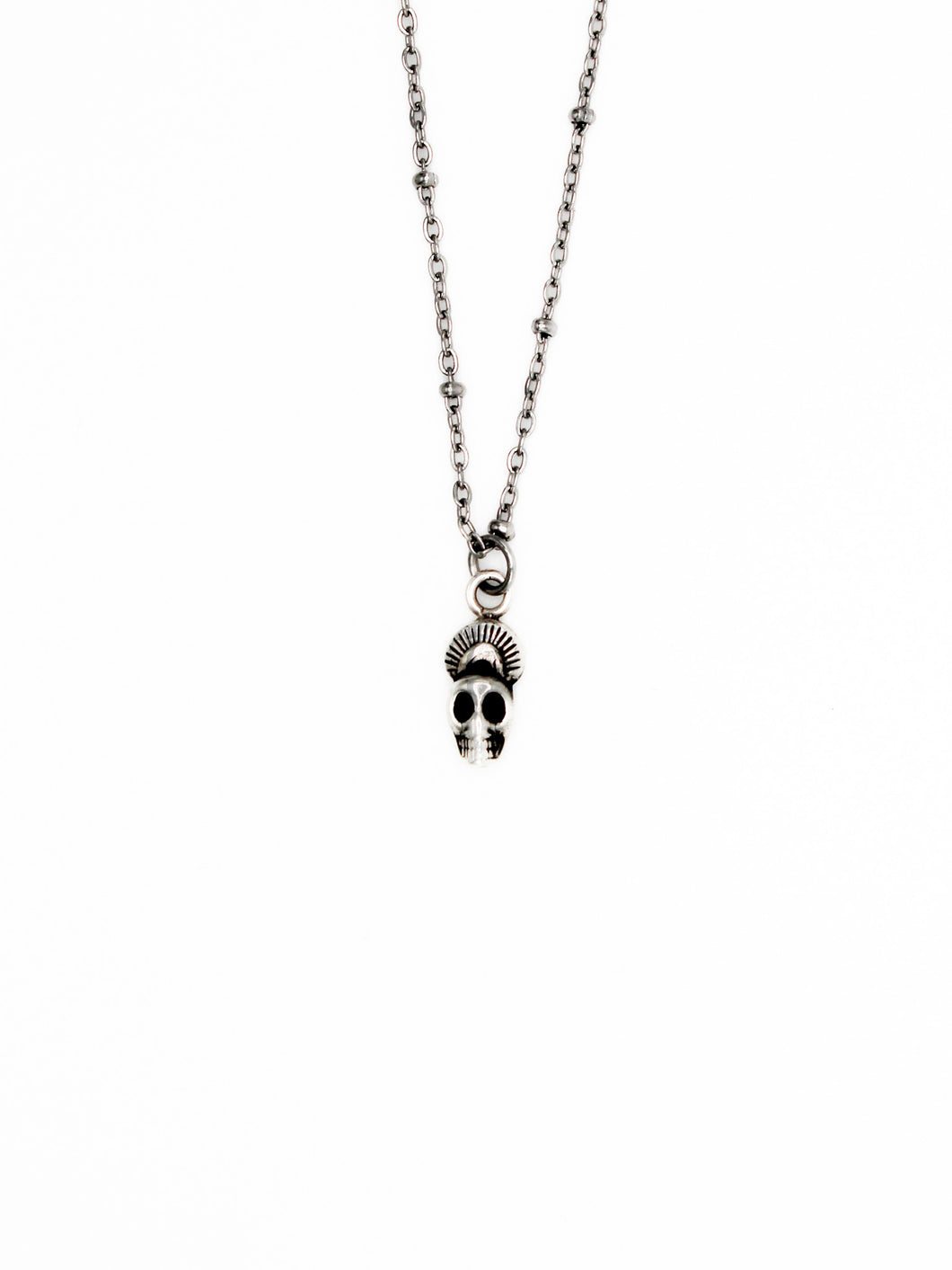 Skull pendant necklace on a white background